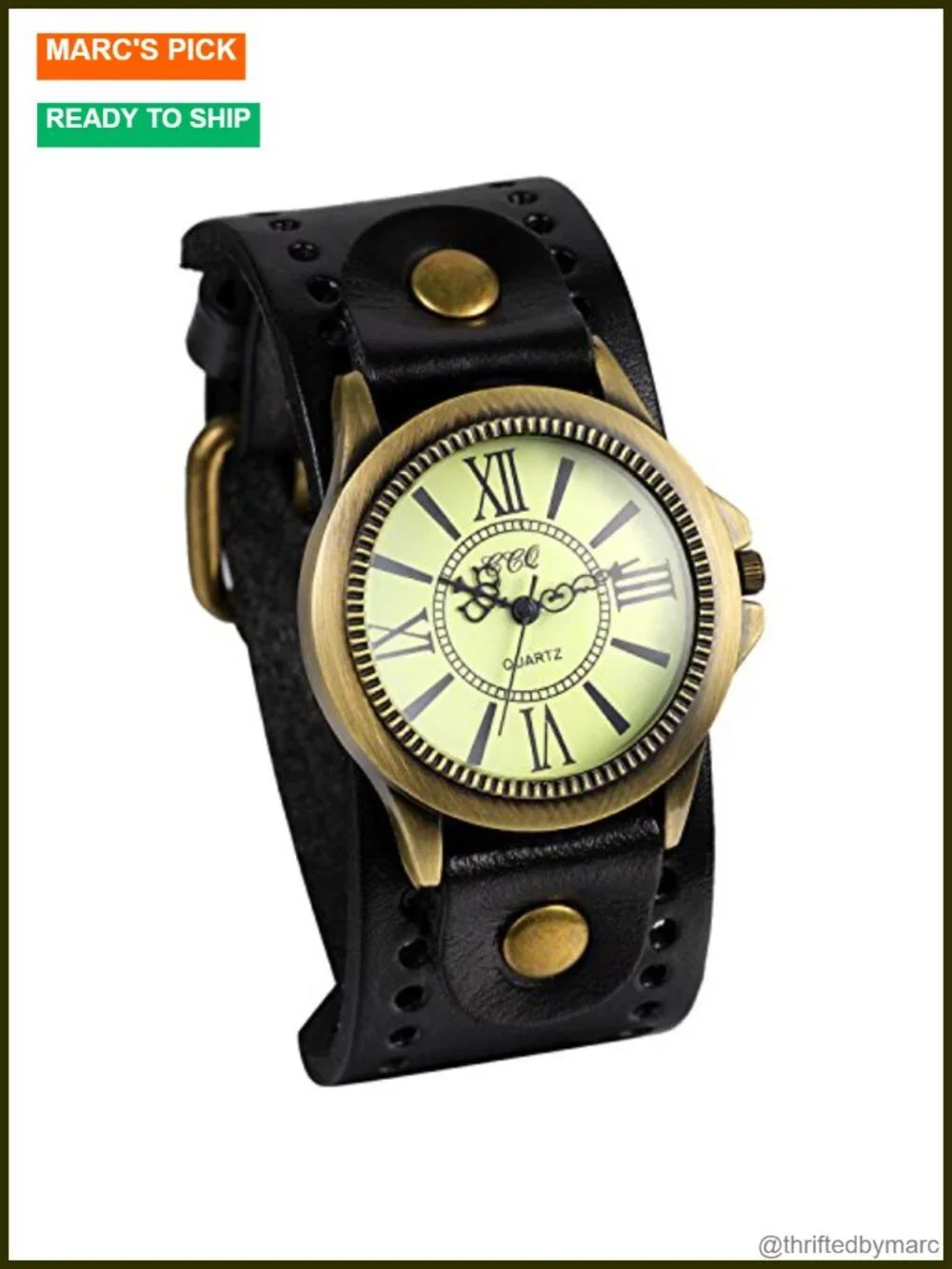 Vintage Bronze Leather Cuff Watch - Steampunk Analog Quartz Wristwatch Unisex